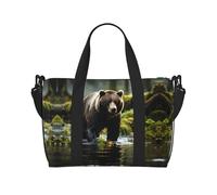 Brown Bear Pounce - Bolso de mano cruzado de viaje para mujer, bolso casual con cremallera, adecuado para el trabajo, viajes, fitness, viajes, color negro, talla única
