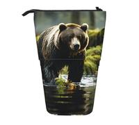 Brown Bear Pounce - Estuche extensible para lápices, tela Oxford multidiseño, altura ajustable, bolsa de cosméticos multiusos