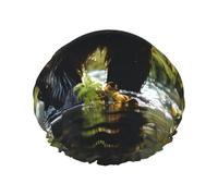 Brown Bear Pounce Gorro de ducha para mujer, impermeable, reutilizable, con cordón elástico lavable, adecuado para cabello largo y trenzas, ideal para ducharse.