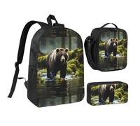 Brown Bear Pounce - Mochila de 17 pulgadas, bolsa de almuerzo, estuche para lápices, bonito estampado, tela Oxford duradera.