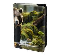 Brown Bear Pounce - Soporte para pasaporte de 5.5 pulgadas, piel auténtica, unisex, soporte plegable para pasaporte