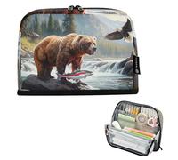 Brown Bear River Mountain - Estuche grande con cremallera para lápices, bolsa de almacenamiento para lápices, bonita bolsa para bolígrafos para niñas, Kawaii Preppy College High School Supplies