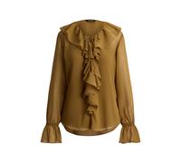 Brown Blusa de georgette arrugado con volantes L