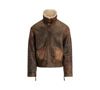 Brown Cazadora bomber de borreguillo con piel XXL