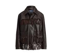 Brown Chaqueta de piel con ribete de flecos S