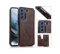 (Brown)Double Buckle Butterfly Floral Design Samsung Galaxy S23 Phone Case With Lens Protection, Built-in Stand, Hidden Card Slot, Waterproof