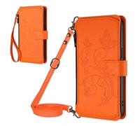 Brown Embossed PU Zipper Case for Samsung Galaxy S25 Edge Phone Wallet Flip Zipper Case Cellphone Shell Large Capacity Handbag Purse Zipper Pocket with Wrist Strap for Samsung Galaxy S25 Edge,Naranja