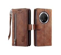 (Brown) For Honor Magic7 Lite 5G/ X9c 5G Case PU Leather Phone Cover with Zipper Wallet 9 Card Slots