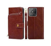 (Brown) For OPPO Realme Narzo 50A Zipper Bag Leather Phone Case