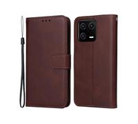 (Brown) For Xiaomi 13 Pro 5g Cell Phone Case Bag Classic Calf Texture Supporting Stand Pu Leather Wallet Shockproof Cover With Wrist Strap