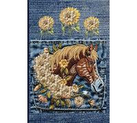 Brown Horse and Flowers Embroidery on Blue Denim Notebook: Journal Diary with Lined Pages for Writing and Notes