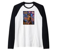 Brown Horse Art America 250 Anniversary 4th of July USA Flag Camiseta Manga Raglan