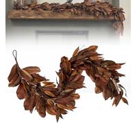 Brown Magnolia Leaf Garland, 6 Ft Autumn Magnolias Leaf Artificial Garlands with Pinecones, Rustic Fall Leaf for Fireplace Mantel, Christmas, and Thanksgiving Decorations