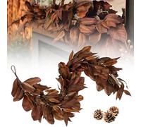 Brown Magnolia Leaf Garland, 6ft Fall Magnolia Leaf Garland, Artificial Magnolias Leaves Garlands for Home and Mantle, UV Resistant & Waterproof, Decorate Your Unique Season (1Pcs)