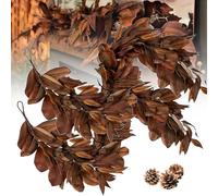 Brown Magnolia Leaf Garland, 6ft Fall Magnolia Leaf Garland, Artificial Magnolias Leaves Garlands for Home and Mantle, UV Resistant & Waterproof, Decorate Your Unique Season (2Pcs)