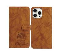 (Brown, Multicolor) For iPhone 16 Pro Max Case Owl Imprinted PU Leather Wallet Phone Cover with Wrist Strap
