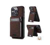 (Brown, Multicolor) SUTENI H19 For iPhone 15 Pro Max Magnetic Case Card Holder Kickstand Litchi Texture Leather Back Cov