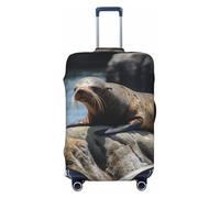Brown Seal on The Rock - Funda elástica para equipaje aprobada por la TSA, se ajusta a 18-32 pulgadas, color negro, L, Black, M, Clásico
