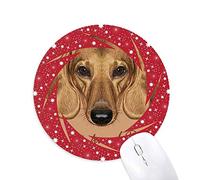Brown Short Leg Dachshund Dog Animal Wheel Mouse Pad de Goma roja Redonda