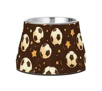 Brown Soccer Star - Cuenco de agua elevado para mascotas con soporte, de acero inoxidable, para alimentación lenta para gatos, alimentación cómoda