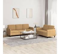 Brown Velvet 2 Piece Sofa Set with 5 Cushions, 2 Seater and 3 Seater Living Room Furniture for Modern Home Decor, Soft Fabric Upholstery with Foam Padding, Sturdy Wooden Metal Frame Structure