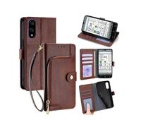 (Brown) Zipper Bag Leather Phone Case For Kyocera Basio Active3