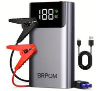 BRPOM 12000A Arrancador Portátil para Coche - Carga Rápida, Luz LED, USB QC3.0, Compatible con Motores de de 8L y Diésel de 5.5L, Batería de Polímero de Litio