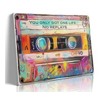 BRPXJRA Impresiones de cinta vintage de cassett, pósteres inspiradores para la oficina, lienzo, arte de pared con texto en inglés "You Only Got One Life No Replays", impresiones inspiradoras, pintura
