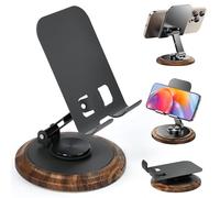 BRRDAQU Soporte Móvil Mesa, Suporte Telemovel Mesa Ajustable con Base Giratoria de 360° Soporte Móvil Mesa Plegable Compatible con la Mayoría de los Modelos de Teléfonos Móviles (Base de Madera)