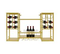 Brride Botellero de pared, soporte para botellas de vino, soporte para | Soporte para copas de vino de 3 niveles con 6 soportes de cristal, estante multifuncional para botellas de pared, para cocina