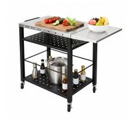 BRRIDE Carro de barbacoa móvil de 4 pisos, carrito de cocina con mesa auxiliar plegable y ruedas giratorias de 360° con freno, mesa móvil para jardín, barbacoa, camping, exterior