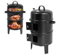 BRRIDE Horno para ahumar 3 en 1, barbacoa de carbón, parrilla para ahumar, con tapa y termómetro, parrilla de jardín, parrilla redonda, diámetro de 40 cm, 3 pisos