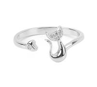 Brrnoo Anillo Abierto de Gato, Anillo Ajustable Minimalista de Plata de Ley S925 con Diseño único en Forma de Gato, Joyería de Moda para Mujeres Regalo Navidad San Valentín Aniversario