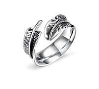 Brrnoo Anillo de Acero de Titanio, Anillos de Acero Inoxidable Anillo de Apertura de Acero de Titanio en Forma de Pluma Vintage Joyería de Dedo de Moda para Hombres(8#)