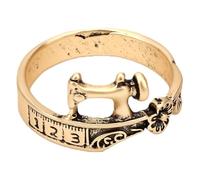Brrnoo Anillo de Costura Vintage, Joyería de Máquina de Coser Antigua en Bronce con Patrón de Cinta Métrica y Grabados Florales para Entusiastas de la Costura y Manualidades DIY