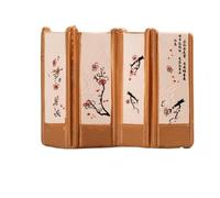 BRRNOO Biombo Plegable en Miniatura de 4 Paneles con Arte en Flor de Ciruelo y Poesía Clásica para Decoración de Casa de Muñecas y Paisaje de Escritorio (Resina)
