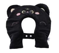 BRRNOO Botella de Agua Caliente en Forma de U, Envoltura de Cuello de Gato Negro Esponjoso con Puerto de Llenado Ancho para Viajes en Avión y Dormir de Lado