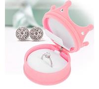 Brrnoo Caja de Anillo Flocado, Caja de Anillo de Boda, Caja de Regalo de Cajas de Joyería de Corona, Organizador de Joyería Rosa Claro para Regalo, Ideas de Navidad para el Día de San Valentín