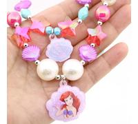 BRRNOO Conjunto de Pulsera y Collar con Colgante en Forma de Concha de Estrella para Niñas, Kits de Joyería con Cuentas de Perlas de Imitación para Niños, Color Brillante Que No Se (Collar Pulsera