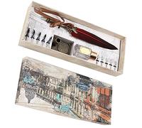 Brrnoo Feather Pen Set, Vintage Pen Vintage Creativity Tinking Talling Talling Feather Set Calligraphy para Amante de la Clase de Maestro (WINE RED)