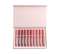BRRNOO Juego de 10 Brillos de Labios Mate, Lápiz Labial Antiadherente, Brillo de Labios Mate de Larga Duración con Caja Portátil para Uso Profesional o Doméstico