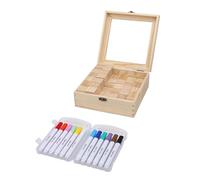 Brrnoo Juego de Bloques para Baby Shower con 48 Bloques de Madera, 12 Bolígrafos de Colores, 42 Plantillas, Caja de Madera para Fiesta de bebé, Revelación de Género, Celebración d