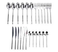 Brrnoo Juego de Cubiertos de Acero Inoxidable de 24 Piezas, Juego Pesado Pulido con Espejo, 6 Tenedores, 6 Cucharas, Cuchillos y Cucharas de Postre (SILVER)