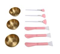Brrnoo Juego de Spa Facial de 9 Piezas, 3 Tazones para Mezclar de Acero Inoxidable, 3 Cepillos Abanico, Espátulas para Aplicación de Mascarilla, Acabado Brillante (GOLD)