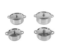 Brrnoo Juego de Utensilios de Cocina de Acero Inoxidable de 4 Piezas, Ollas Listas para Inducción con Tapas, Ollas y Sartenes de Cocina Duraderas para Hervir, Guisar, Freír y Distribuir