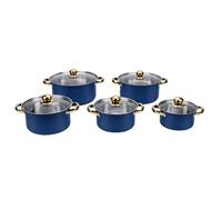 BRRNOO Juego de Utensilios de Cocina SUS, Ollas de Acero Inoxidable de 5 Piezas, 16 Cm, 18 Cm, 20, 22, 24, con Tapas de Vidrio y Asas Resistentes para Hervir, Freír y Guisar (BLUE)