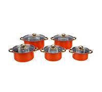 BRRNOO Juego de Utensilios de Cocina SUS, Ollas de Acero Inoxidable de 5 Piezas, 16 Cm, 18 Cm, 20, 22, 24, con Tapas de Vidrio y Asas Resistentes para Hervir, Freír y Guisar (ORANGE)