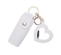 Brrnoo Llavero con Soporte para Palillos de Labios con Espejo, Soporte para Bálsamo Labial y Estuche para Lápiz Labial para Bolso, Llavero Portátil de Cuero de PU para Bálsamo, (White)