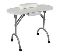 Brrnoo Mesa Plegable de Manicura, Tablero de Alta Densidad, 4 Ruedas, Cajón, Almohada Esponjosa para Mano, Bolsa Portátil para Salón de Belleza (Flor Blanca Plateada)