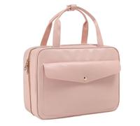 Brrnoo Neceser Colgante, Organizador de Maquillaje de Viaje de Cuero PU con Múltiples Bolsillos y Bandas Elásticas, para Vacaciones, Viajes de Negocios, Gimnasio, Camping (Rosácea)